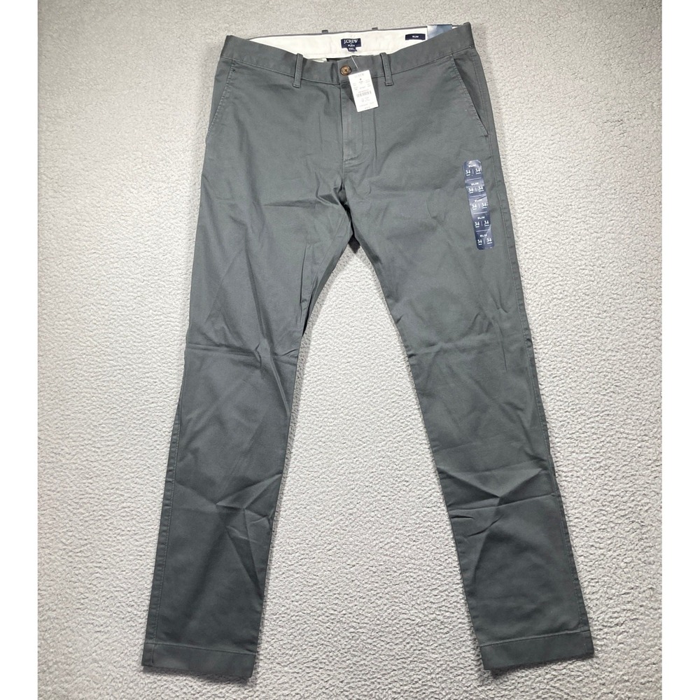 J.Crew Chino Pants Mens 34x34 Grey Flex Slim Fit H3167 NEW